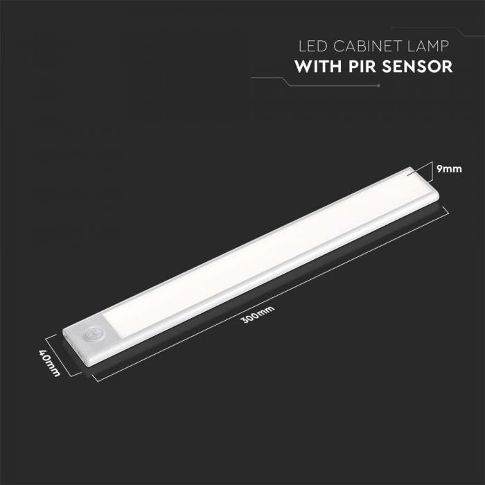 1,5W(110Lm) LED-skåparmatur med PIR-sensor, IP20, svart, neutralvitt ljus 4000K