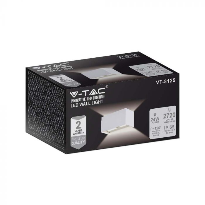 24W(2720Lm) LED fassaadivalgusti, V-TAC, valge, kandiline, IP65, soe valge valgus 3000K