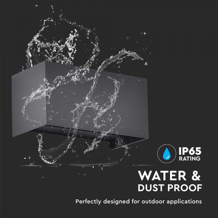 24W(2720Lm) LED Fasādes gaismeklis, V-TAC, melns, kvadrāta, IP65, silti balta gaisma 3000K