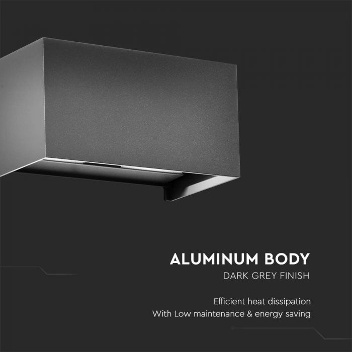 24W(2720Lm) LED Fasādes gaismeklis, V-TAC, kvadrāta, pelēks, IP65, neitrāli balta gaisma 4000K