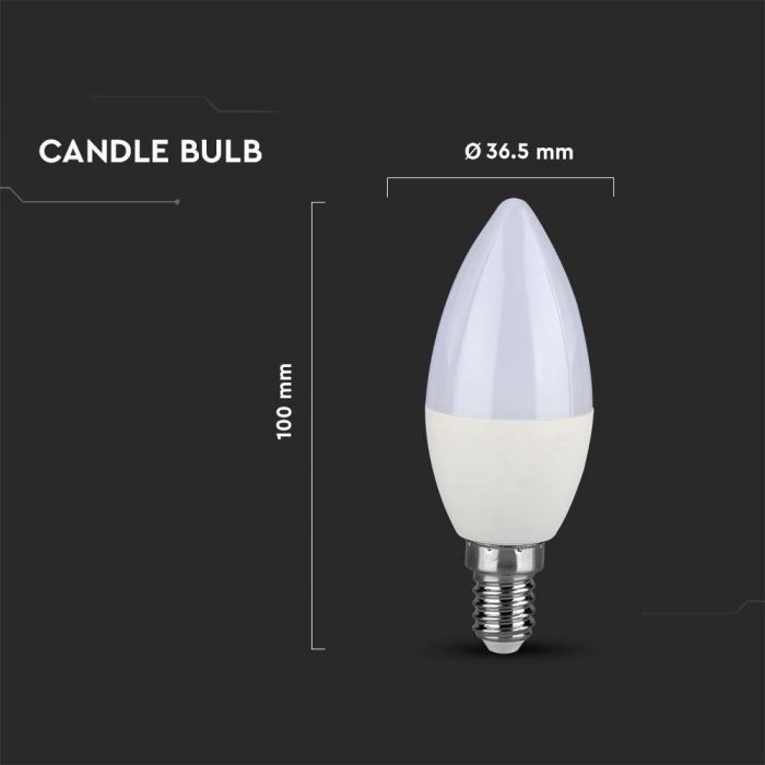 E14 2.9W(250Lm) LED Bulb, candle shape, V-TAC, IP20, cold white light 6500K