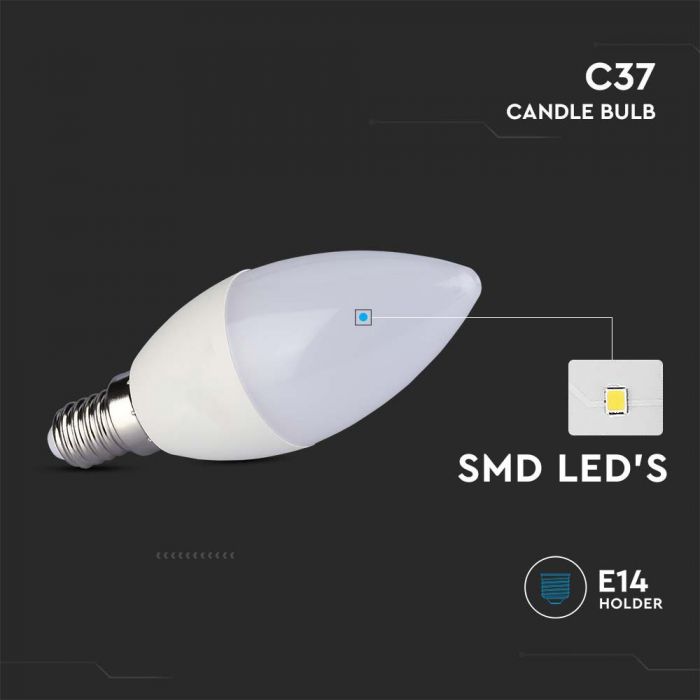 E14 2.9W(250Lm) LED Spuldze, sveces forma, V-TAC, IP20, auksti balta gaisma 6500K
