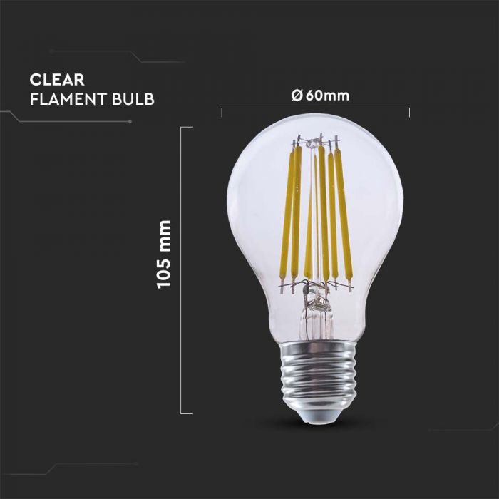 AKCIJA_E27 4W(840Lm) LED Spuldze Filament, V-TAC, IP20, A60, neitrāli balta gaisma 4000K