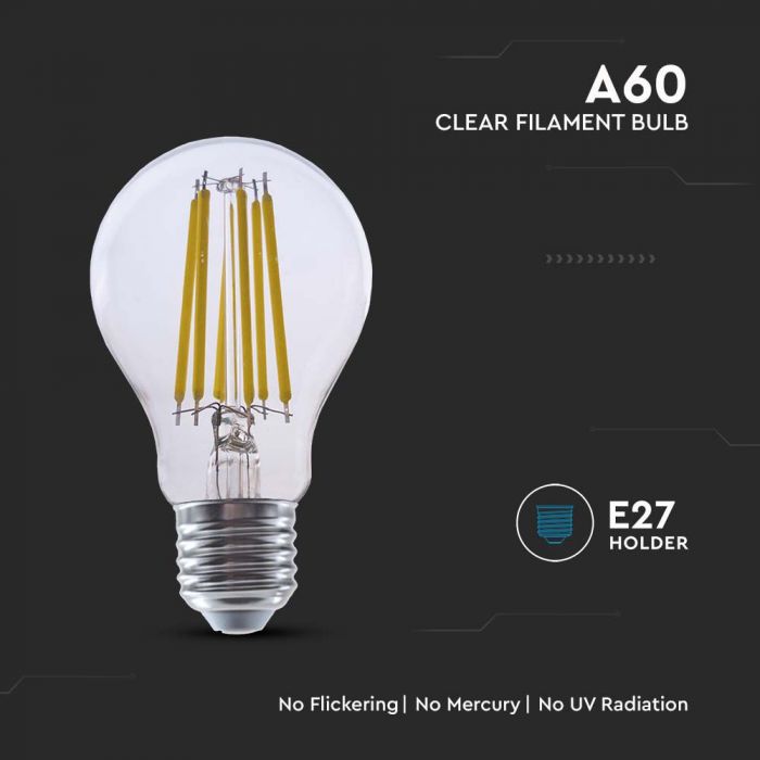 E27 4W(840Lm) LED Spuldze Filament, V-TAC, IP20, A60, neitrāli balta gaisma 4000K