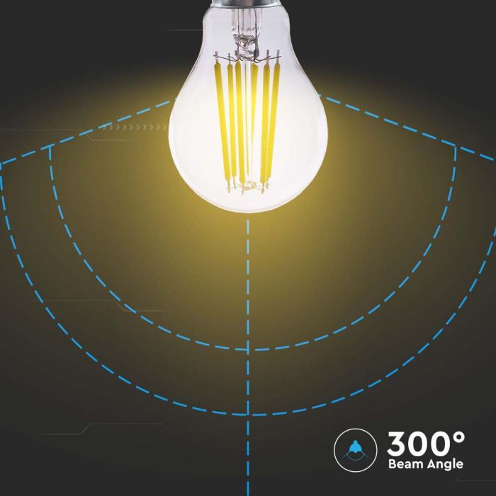 E27 4W(840Lm) LED Spuldze Filament, V-TAC, IP20, A60, silti balta gaisma 3000K