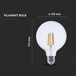 E27 4W(840Lm) LED hõõgniit, G125, V-TAC, IP20, soe valge valgus 3000K