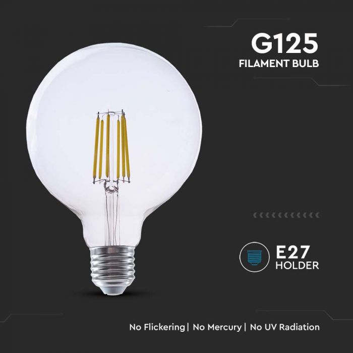 E27 4W(840Lm) LED hõõgniit, G125, V-TAC, IP20, soe valge valgus 3000K