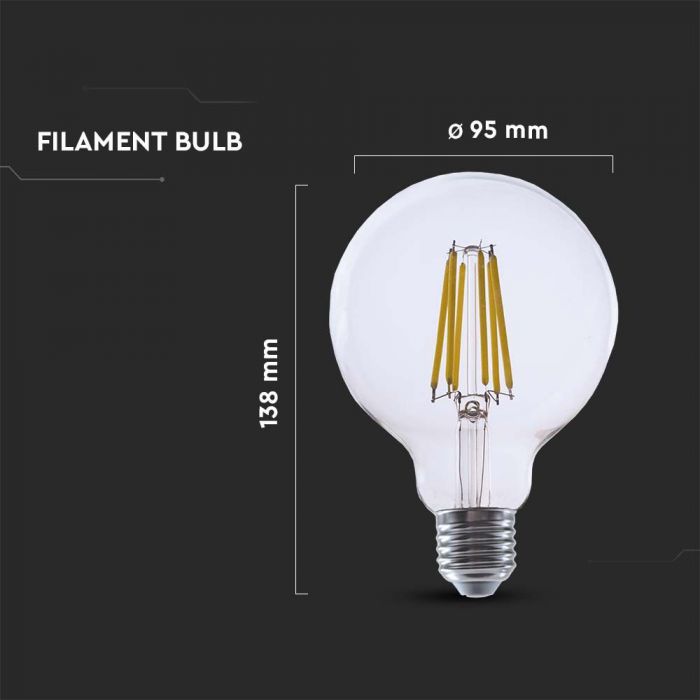 E27 4W(840Lm) LED-lambi hõõgniit, V-TAC, IP20, G95, soe valge valgus 3000K
