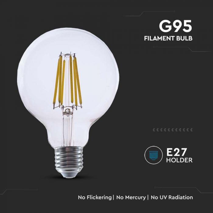 E27 4W(840Lm) LED-lambi hõõgniit, V-TAC, IP20, G95, soe valge valgus 3000K