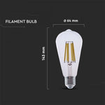 E27 4W(840Lm) LED Spuldze Filament, V-TAC, IP20, ST64, silti balta gaisma 3000K