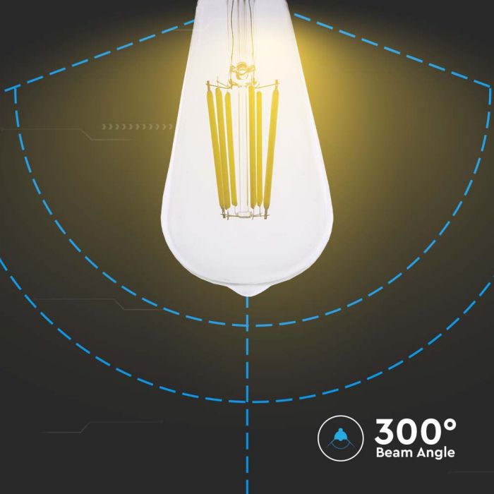 E27 4W(840Lm) LED Spuldze Filament, V-TAC, IP20, ST64, silti balta gaisma 3000K