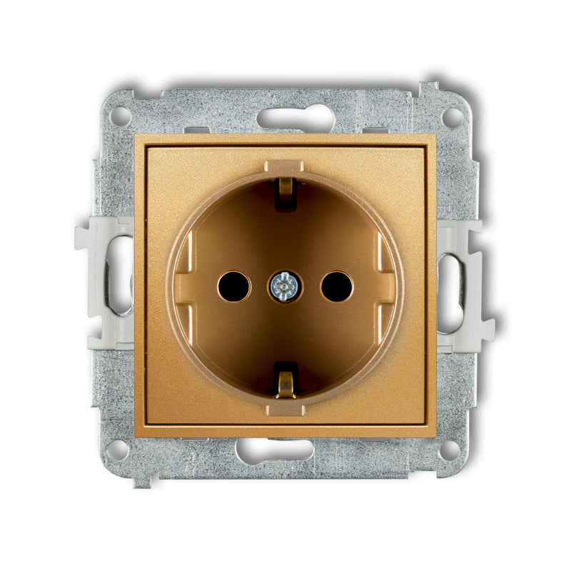1-viet. kontaktligzdas meh. MINI ar zemējumu SCHUKO 2P+Z, z/a, IP20, zelta kr.