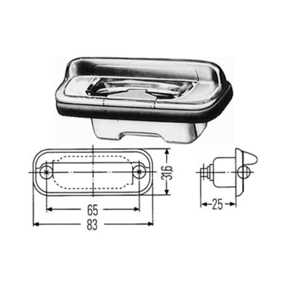 Number plate light, black, SV8.5, 83x32x25mm