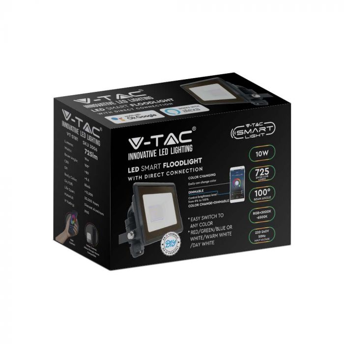 10W(725Lm) LED SMART Spotlight, V-TAC, compatible with AMAZON ALEXA &amp; GOOGLE HOME, IP65, RGB+3IN1, RGB+3000K-6500K