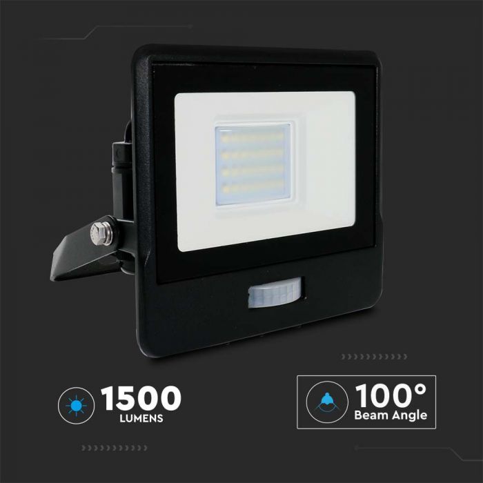 20W(1500Lm) LED Spotlight with motion sensor PIR, compatible with AMAZON ALEXA &amp; GOOGLE HOME, V-TAC, RGB+3IN1, black body, RGB+3000K-6500K