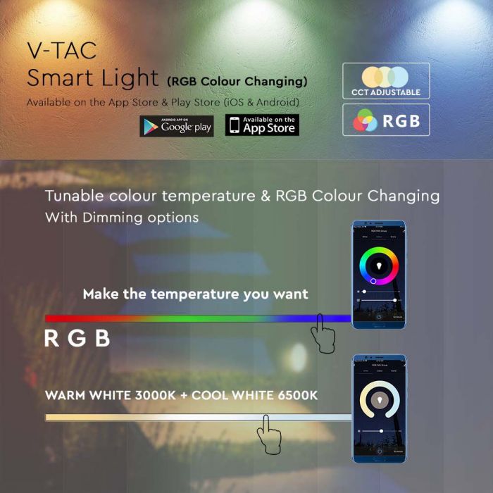7W(520Lm) LED SMART светильник скрытого монтажа, совместим с AMAZON ALEXA и GOOGLE HOME, 3IN1+RGB, IP65, черный