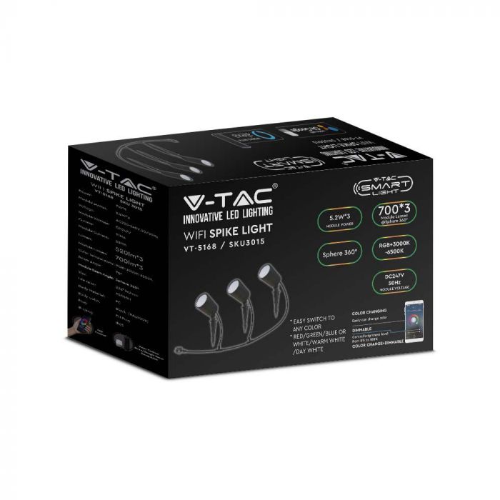 3x7W(520Lm) LED SMART peidetud valgusti, ühildub AMAZON ALEXA & GOOGLE HOME, 3IN1+RGB, IP65, must