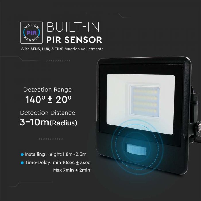 10W(725Lm) LED Spotlight with motion sensor PIR, compatible with AMAZON ALEXA &amp; GOOGLE HOME, V-TAC, RGB+3IN1, black body, RGB+3000K-6500K