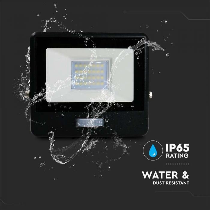 10W(725Lm) LED Prožektors ar kustības sensoru PIR, savietojams ar AMAZON ALEXA & GOOGLE HOME, V-TAC, RGB+3IN1, melns korpuss, RGB+3000K-6500K