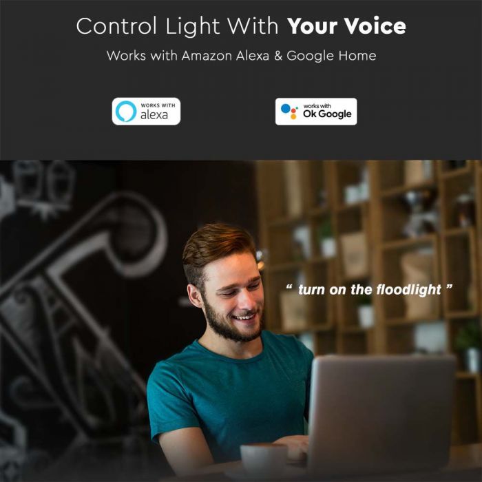 10W(725Lm) LED Spotlight with motion sensor PIR, compatible with AMAZON ALEXA &amp; GOOGLE HOME, V-TAC, RGB+3IN1, black body, RGB+3000K-6500K