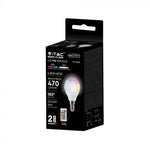 E14 4,8W (470Lm) LED SMART glödlampa, G45, V-TAC, fjärrkontroll, dimbar, RGB+ljusstarkt vitt ljus 3000K