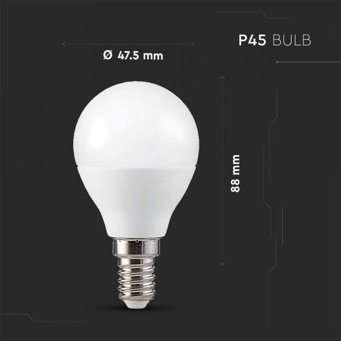 E14 4,8W (470Lm) LED SMART glödlampa, G45, V-TAC, fjärrkontroll, dimbar, RGB+ljusstarkt vitt ljus 3000K