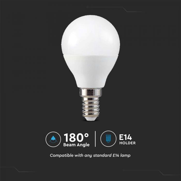 E14 4,8W (470Lm) LED SMART glödlampa, G45, V-TAC, fjärrkontroll, dimbar, RGB+ljusstarkt vitt ljus 3000K