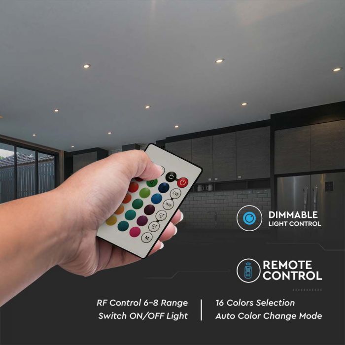 E14 4,8W (470Lm) LED SMART glödlampa, G45, V-TAC, fjärrkontroll, dimbar, RGB+ljusstarkt vitt ljus 3000K
