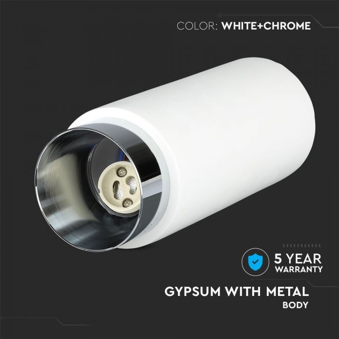 GU10 Рамка для штукатурки, круглая, белый/хром, Ø80x200 мм, V-TAC