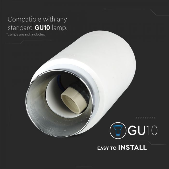 GU10 Gipsram, rund, vit/krom, Ø80x200mm, V-TAC