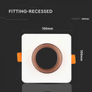 GU10 iebūvējams ģipša karkass/armatūra, kvadrāta formas, balts/golden rose,100x100x40mm, iebūv. izm. Ø80mm, V-TAC