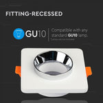 GU10 recessed plaster frame/fixture, square, white/chrome, 100x100x40mm, recessed. Size: 5 mm Ø80mm, V-TAC