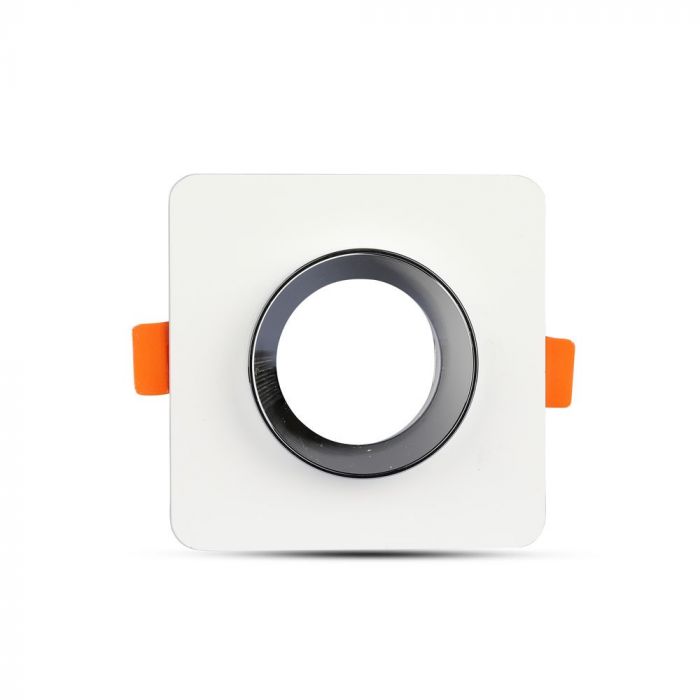 GU10 recessed plaster frame/fixture, square, white/chrome, 100x100x40mm, recessed. Size: 5 mm Ø80mm, V-TAC