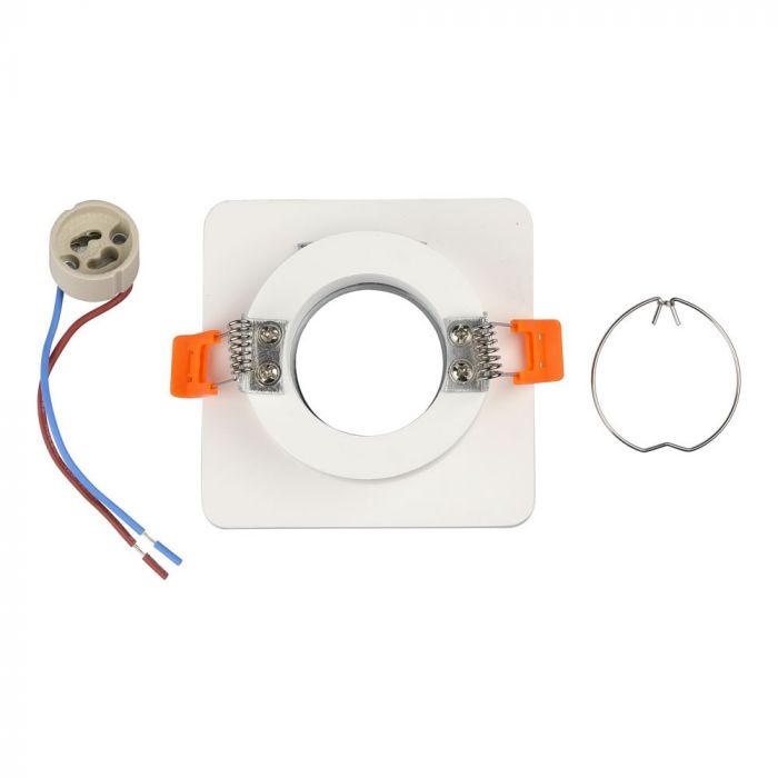 GU10 recessed plaster frame/fixture, square, white/chrome, 100x100x40mm, recessed. Size: 5 mm Ø80mm, V-TAC