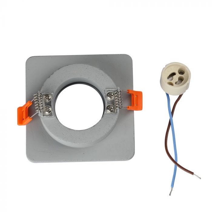 Встраиваемая гипсовая рамка/светильник GU10, квадратная, серый/хром, 100x100x40 мм, встраиваемая. Размер: 5 мм Ø80 мм, V-TAC