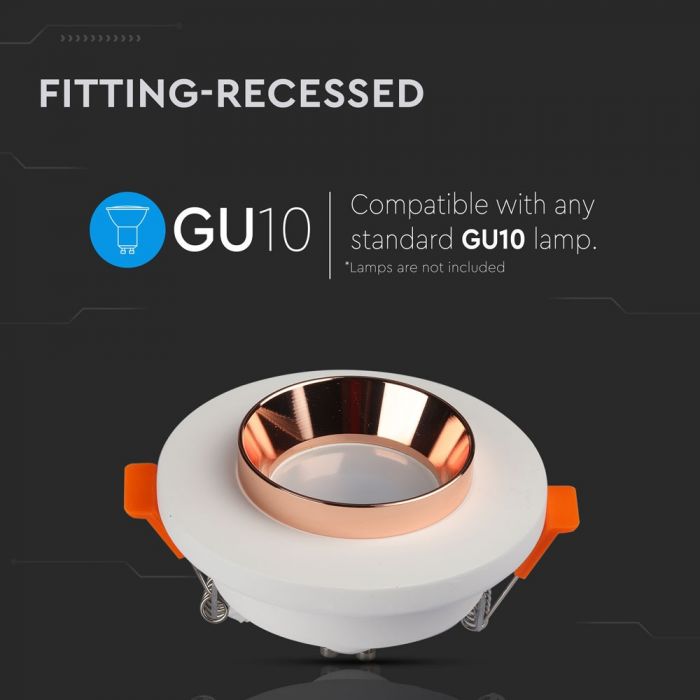 GU10 infälld gipsram/armatur, rund, vit/gyllenrosa, Ø100x40mm, infälld. Storlek: x x x x x x Ø80mm, V-TAC