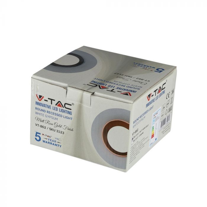 GU10 infälld gipsram/armatur, rund, vit/gyllenrosa, Ø100x40mm, infälld. Storlek: x x x x x x Ø80mm, V-TAC