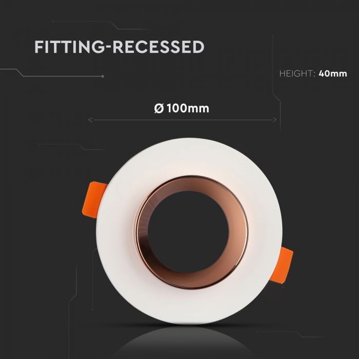 GU10 infälld gipsram/armatur, rund, vit/gyllenrosa, Ø100x40mm, infälld. Storlek: x x x x x x Ø80mm, V-TAC