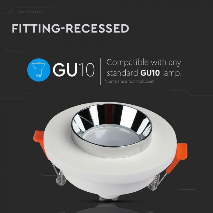 GU10 recessed plaster frame/fixture, round, white/chrome, Ø100x40mm, recessed. Size: mm Ø80mm, V-TAC
