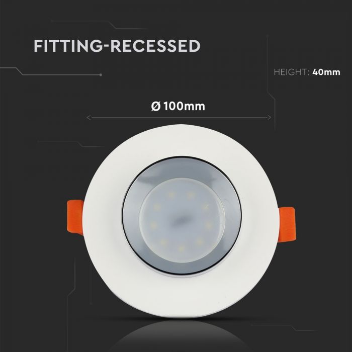 GU10 встраиваемая гипсовая рамка/светильник, круглая, белый/хром, Ø100x40 мм, встраиваемая. Размер: 5 мм Ø80 мм, V-TAC