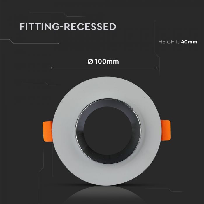 GU10 recessed plaster frame/fixture, round, grey/chrome, Ø100x40mm, recessed. size: 4040x40x40x40x40x40x40x40. Ø80mm, V-TAC