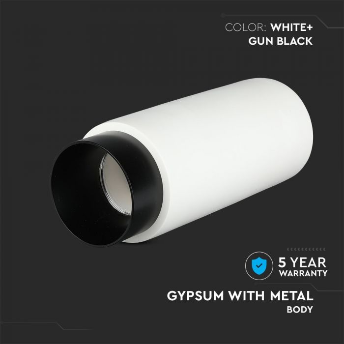GU10 Gipsram, rund, vit/svart, Ø80x200mm, V-TAC