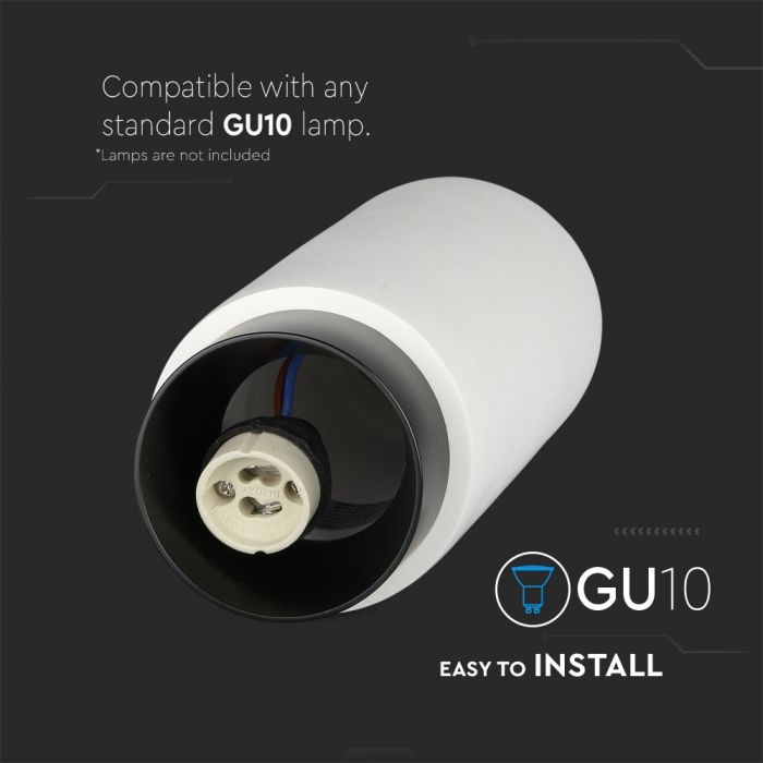 GU10 Gipsram, rund, vit/svart, Ø80x200mm, V-TAC
