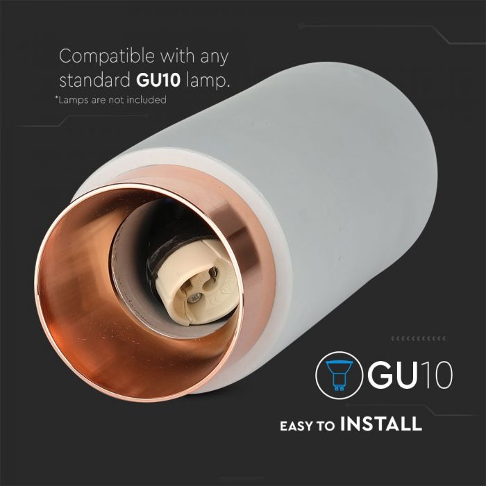 GU10 Gipsram, rund, vit/svart, Ø80x200mm, V-TAC