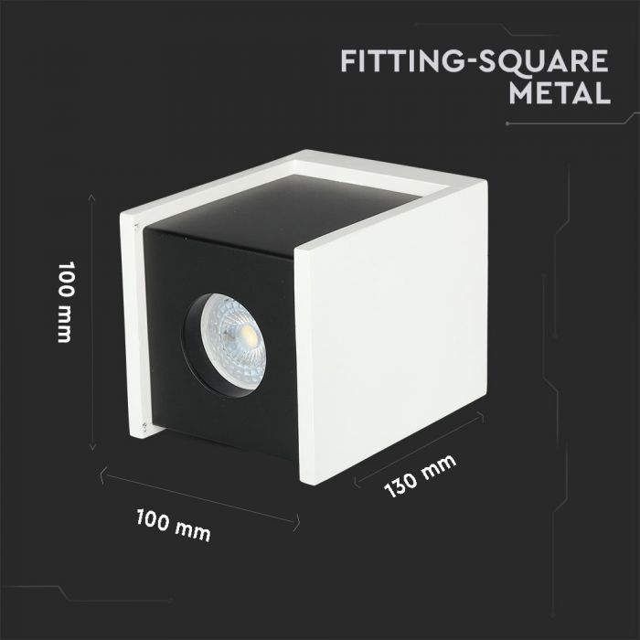 GU10 Рамка для штукатурки, квадратная, белая/черная, 100x100x130 мм, V-TAC