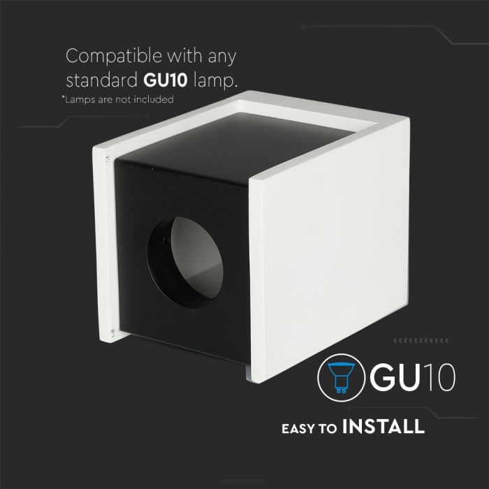 GU10 Рамка для штукатурки, квадратная, белая/черная, 100x100x130 мм, V-TAC