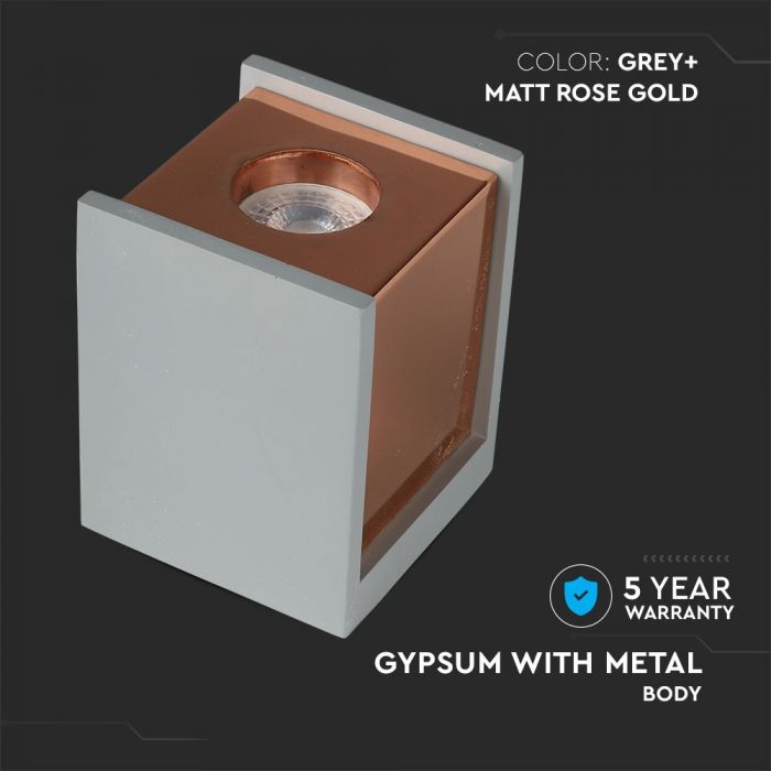 GU10 Рамка для штукатурки, квадратная, серый/золотая роза, 100x100x130 мм, V-TAC