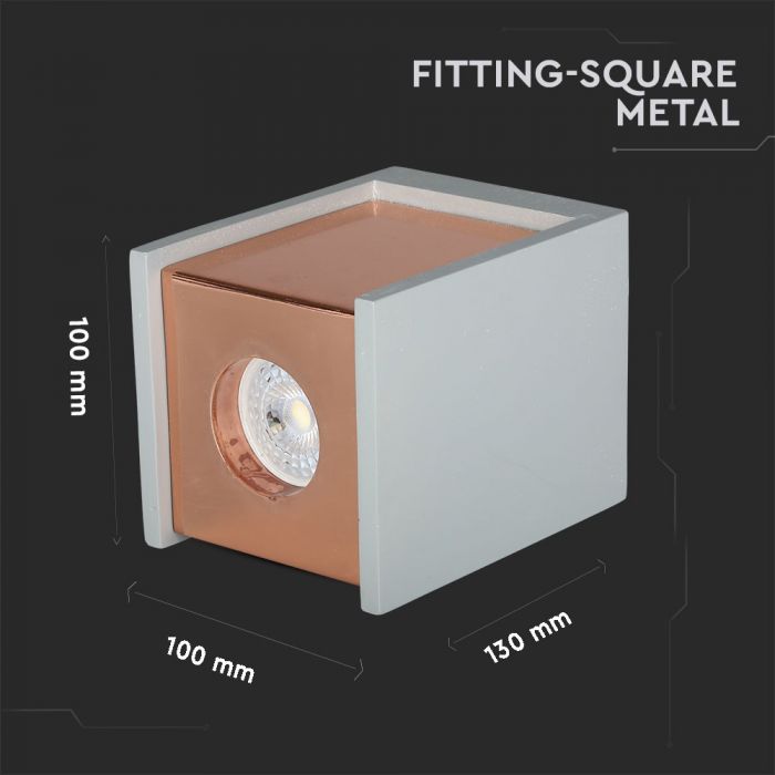 GU10 Рамка для штукатурки, квадратная, серый/золотая роза, 100x100x130 мм, V-TAC