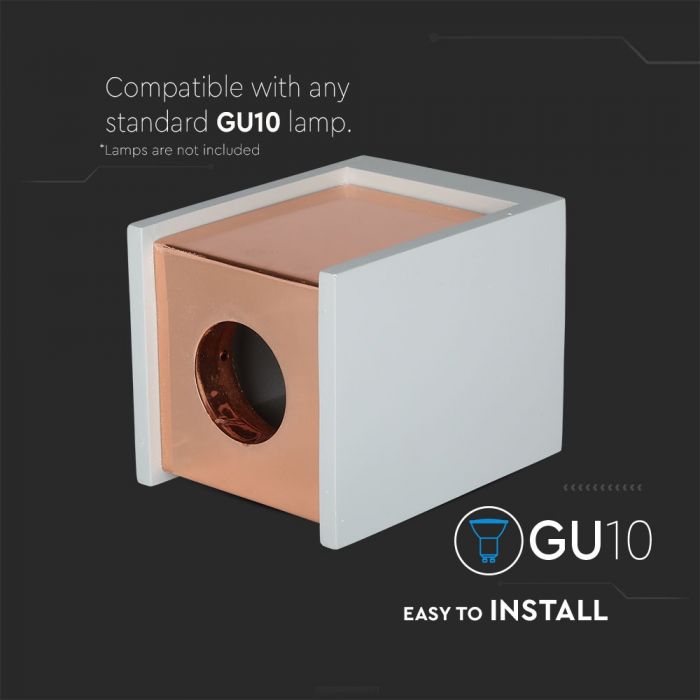 GU10 Рамка для штукатурки, квадратная, серый/золотая роза, 100x100x130 мм, V-TAC