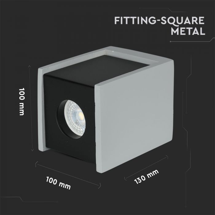 GU10 Plaster frame, square, grey/black, 100x100x130mm, V-TAC